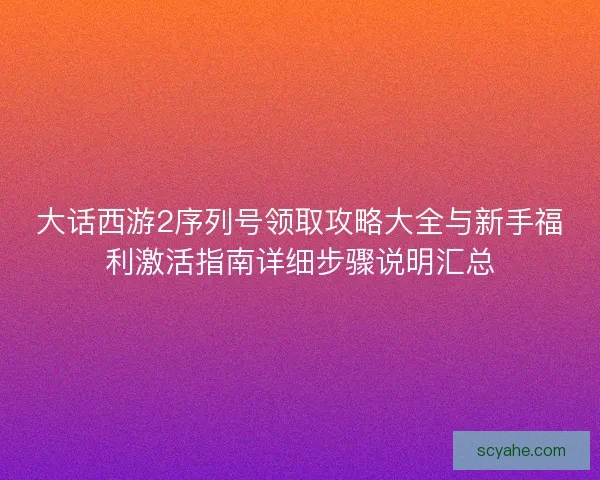 大话西游2序列号领取攻略大全与新手福利激活指南详细步骤说明汇总